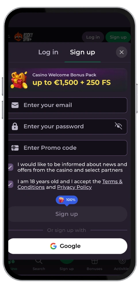 RockySpin Casino registar